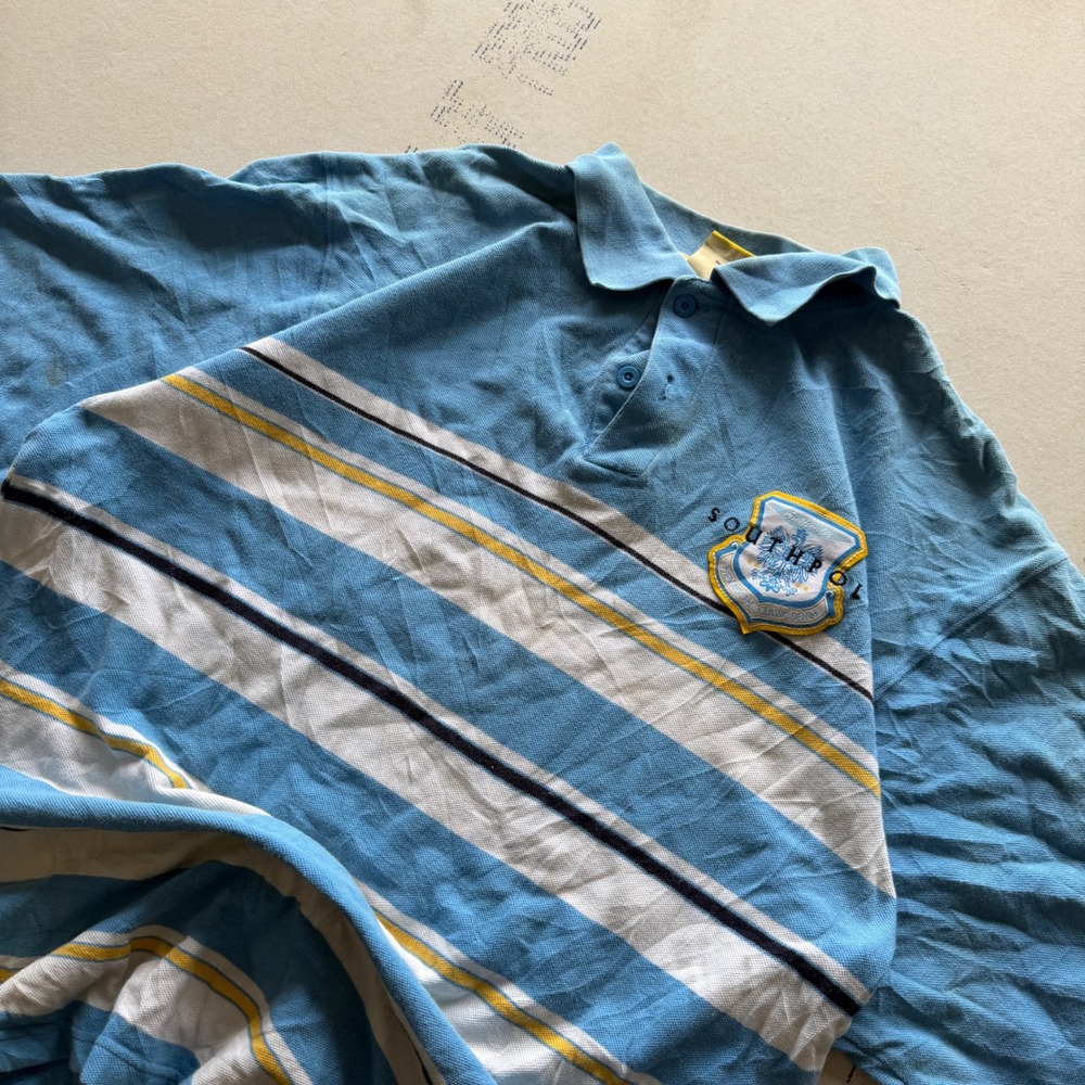 Y2K Southpole Striped Polo Shirt Light Blue Skater Baggy XL